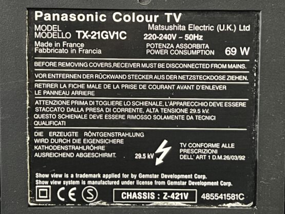 PANASONIC COLOR TV MODEL TX-21GV1C - Afbeelding 2